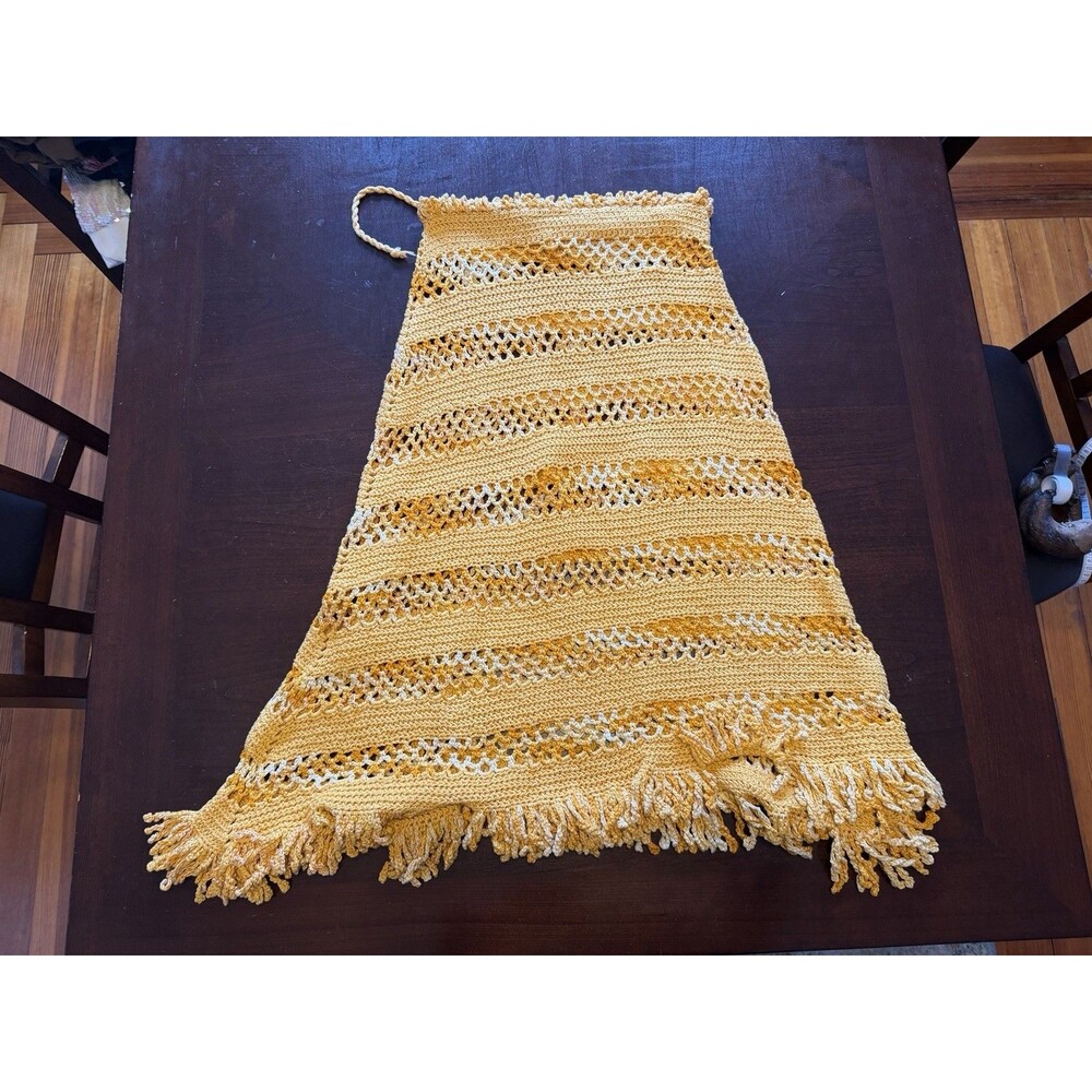 Handmade Crochet Knit Orange Fade Skirt Boho Festival Resort Cottage Retro S